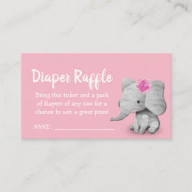 Flicka Elefant Baby Shower Blöja Lotteri Biljett