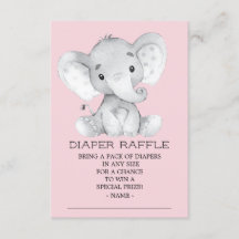 Flicka Elefant Baby Shower Blöja Lotteri Biljett