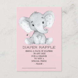 Flicka Elefant Baby Shower Blöja Lotteri Biljett Tilläggskort