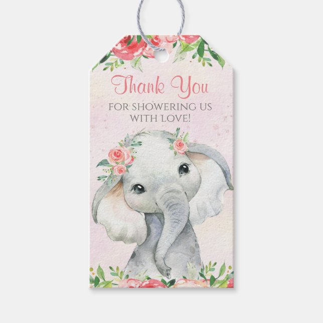 Flicka Elefant Baby Shower Presentfavor Presentetikett (Framsidan)