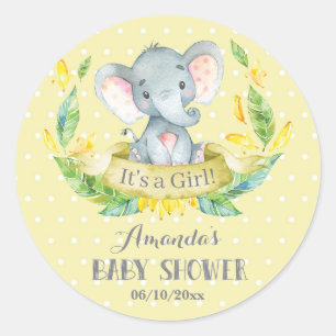 Flicka Elefant Bebis Badrum Gul och Grå Runt Klistermärke