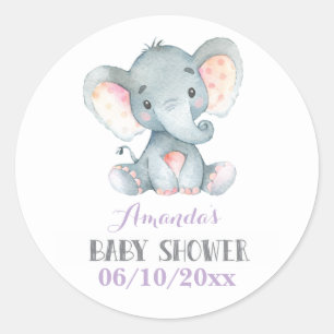 Flicka Elefant Bebis Badrum Lila och Grå Runt Klistermärke