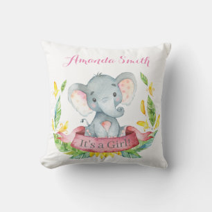 Flicka Elefant Bebis Rosa Kudde