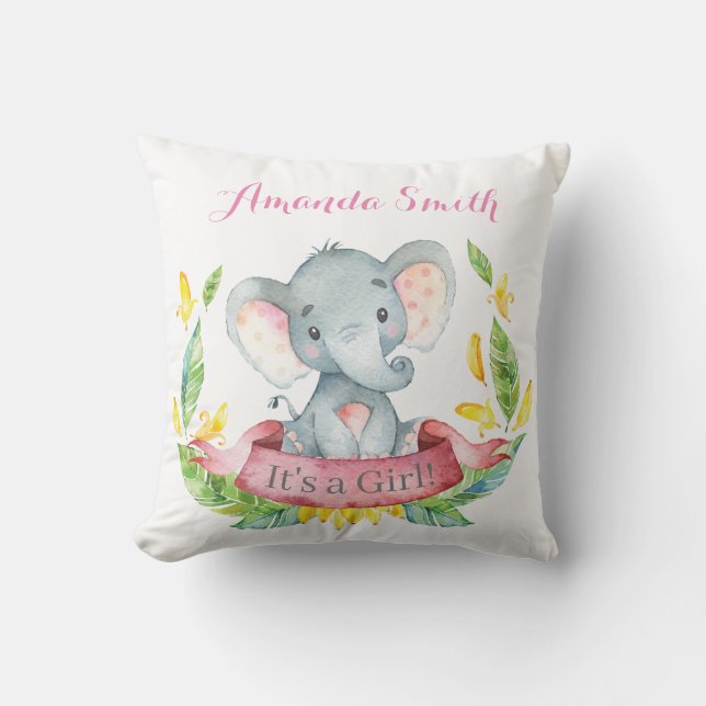 Flicka Elefant Bebis Rosa Kudde (Framsida)