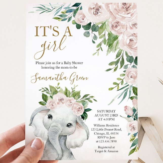 Flicka Elefant Bebisfest Inbjudningar (Skapare uppladdad)