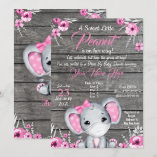 Flicka Elefant Drive By Baby Shower Inbjudan rosa