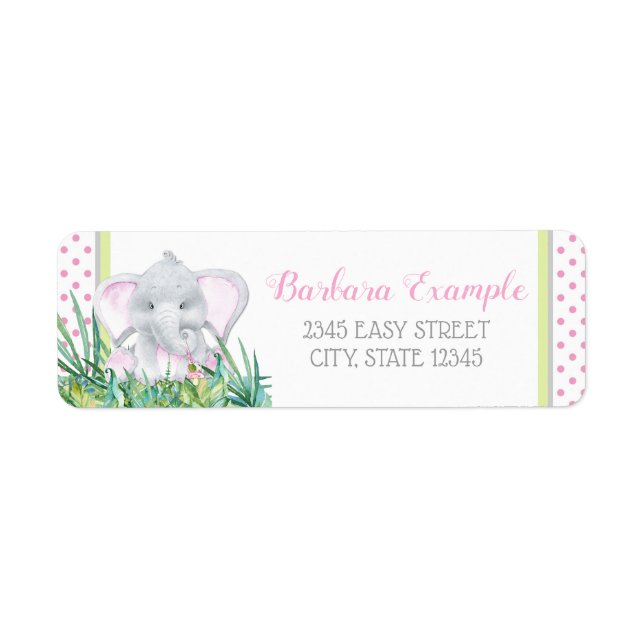 Flicka Elefant Returadressetiketter Returadress Etikett (Framsidan)