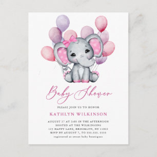Flicka Elefant Rosa Ballong Manus Cuten Bebis Fira Inbjudan Vykort