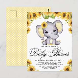 Flicka Elefant Solros Baby Shower Inbjudan
