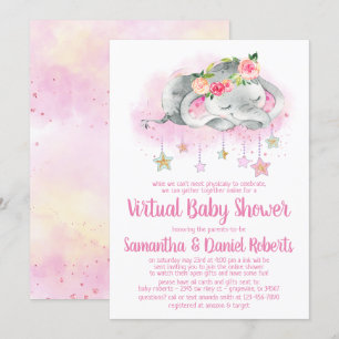 Flicka Elefant Virtuell Baby Shower Inbjudan