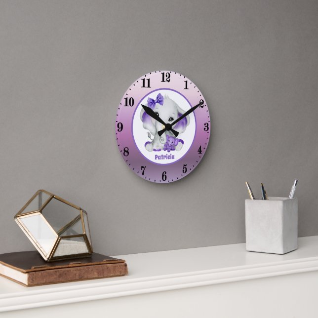 flicka elephant add namn plantskola rund klocka (Kontor)