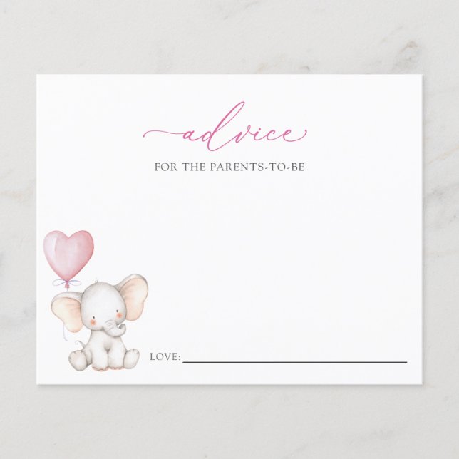 Flicka Elephant Advice Card för föräldrar (Framsida)