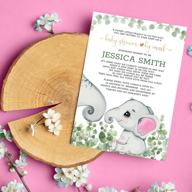 Flicka Elephant Baby Shower by Mail Inbjudningar (Skapare uppladdad)