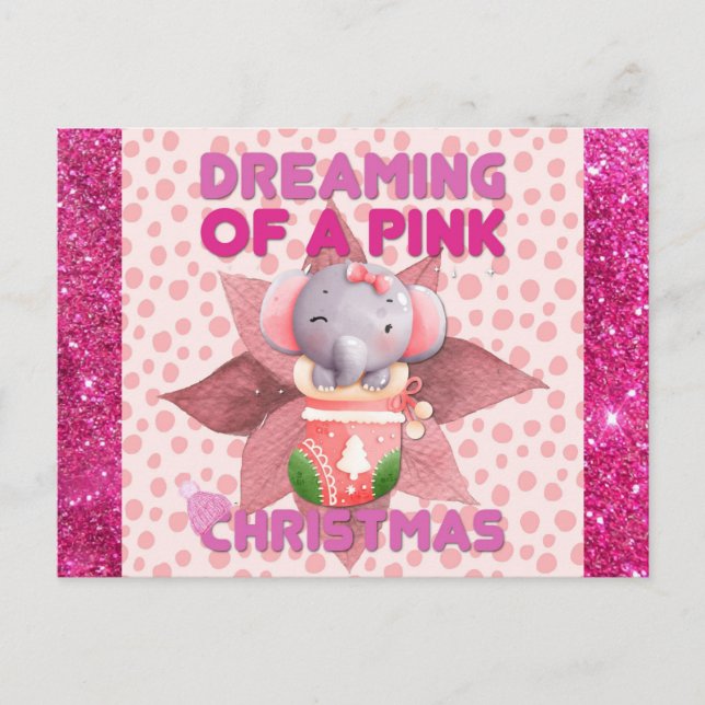 Flicka Elephant drömmer om en Rosa jul Vykort (Framsida)