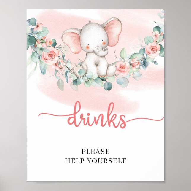 Flicka Elephant eucalyptus dricker bord Poster (Framsidan)