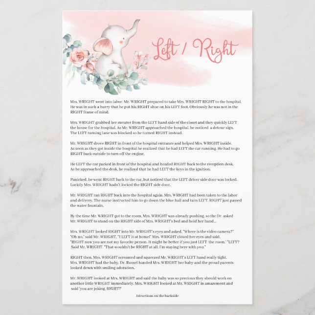 Flicka Elephant eucalyptus Lämnat Höger-spel (Framsida)