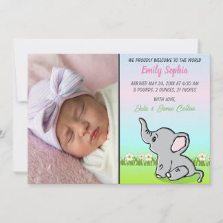 Flicka Elephant Flat Announcement Card Meddelande