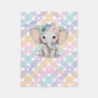 Flicka Elephant Gingham Fleece Blanket Nursery