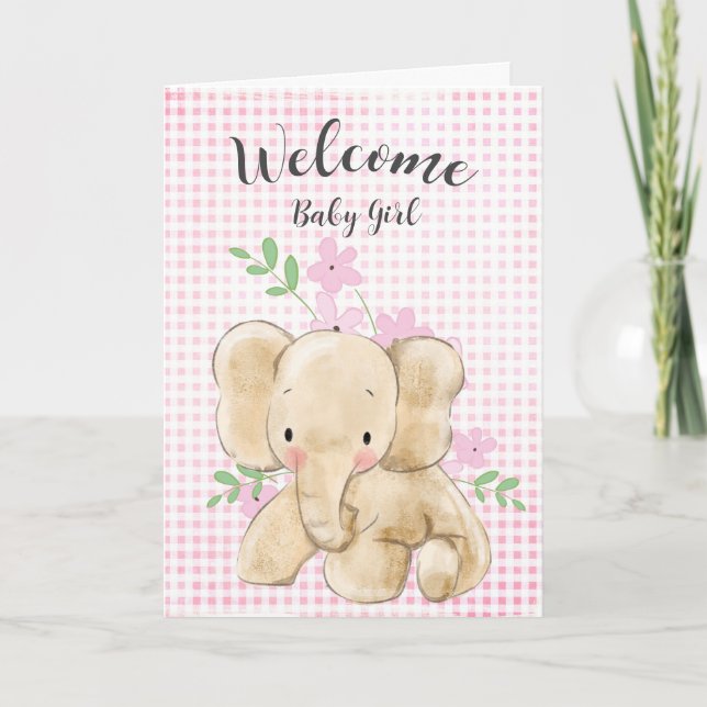 Flicka Elephant Grattis Kort (Framsida)