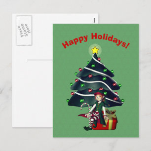 Flicka Elf Julgran Helgdag vykort