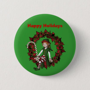 Flicka Elf på Helgdag för andningsjulet Knapp