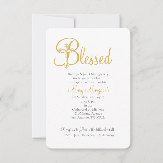 flicka eller pojke CHRISTENING eller BAPTISM guld  Inbjudningar (Framsida)