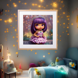 Flicka fantasifull söt prinsessa rosa krona etnisk poster