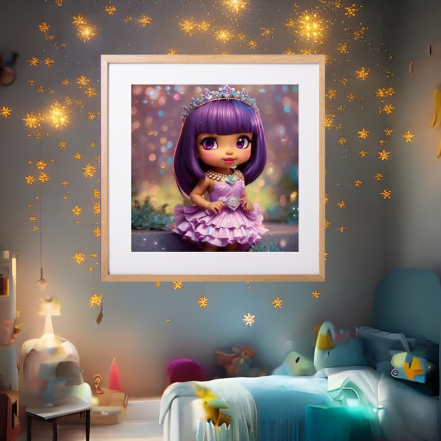 Flicka fantasifull söt prinsessa rosa krona etnisk poster (Skapare uppladdad)