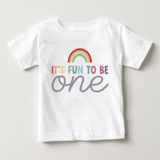 Flicka Färgglad Kul att vara En Regnbåge 1-årsdag T Shirt (Framsida)