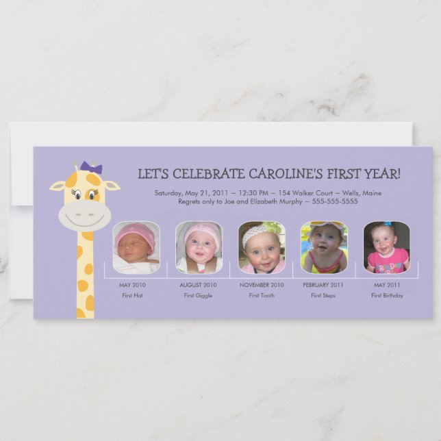 Flicka First Birthday År Inbjudningar (Framsida)