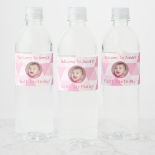Flicka First Birthday Vatten-etikett i botten Vattenflaskor Etikett