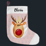 Flicka First jul Princess Rudolph Namn Liten Julstrumpa<br><div class="desc">Den här fina "ful sweater"-designen har en vattenfärg-stil princess "Rudolph the rener",  liksom Julgranar och utrymme för dig att anpassa föremålet med din flicka namn. Perfekt för dig baby första julsäsongen!</div>