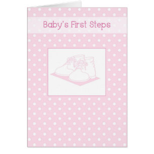 Flicka First Steps, Rosa Shoes, Polka dots Hälsningskort