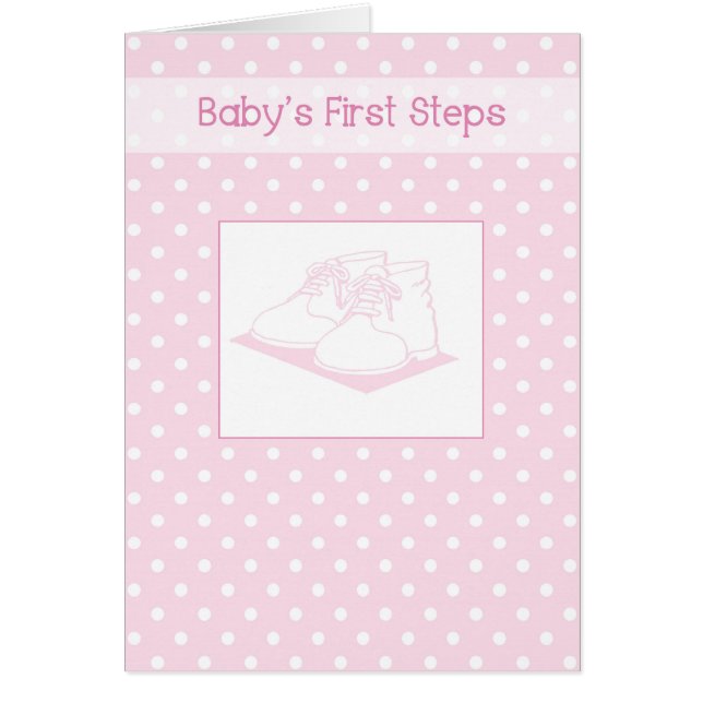 Flicka First Steps, Rosa Shoes, Polka dots Hälsningskort (Framsidan)
