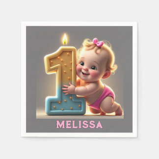 " FLICKA FIRT BIRTHDAY " PAPPERSSERVETT