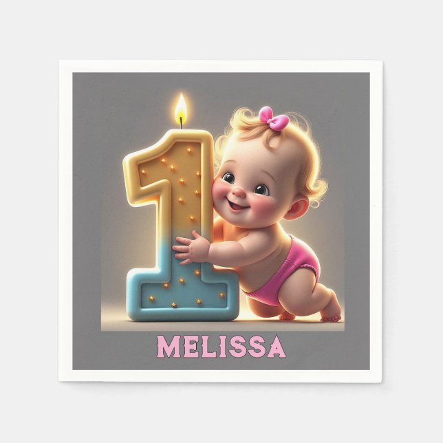 " FLICKA FIRT BIRTHDAY " PAPPERSSERVETT (Framsidan)