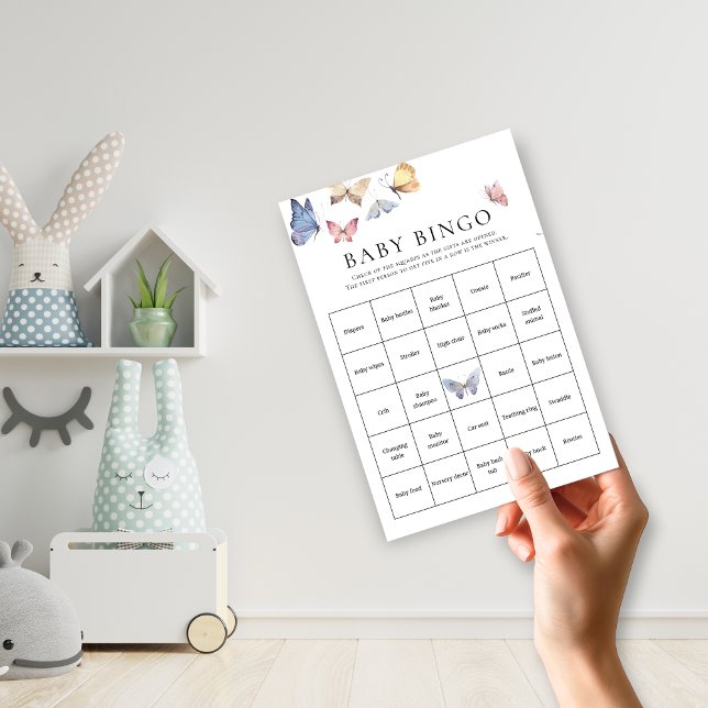 Flicka Fjäril Baby Shower Bingo Spel  (Butterfly Girl Baby Shower Bingo Game)