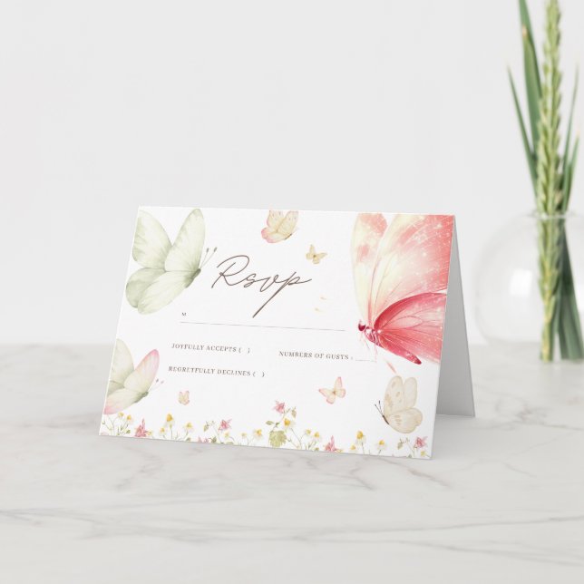 Flicka Fjäril Babyshower RSVP Kort Blommig Boho (Framsida)