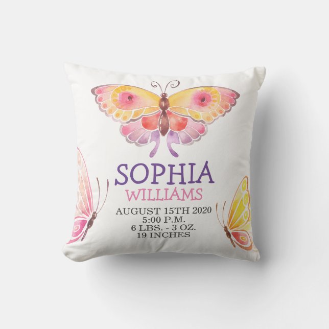 Flicka födelseattentat Guld cute Butterfly Kudde (Framsida)