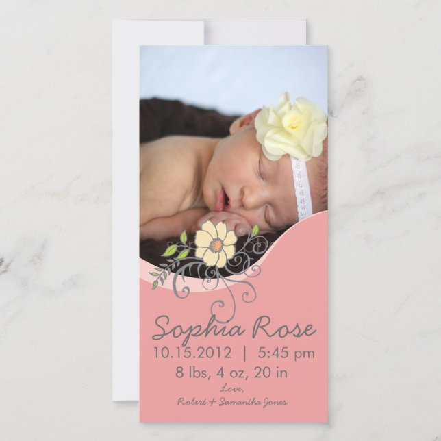 Flicka födelsedag i rosa och gult meddelande (Framsida)