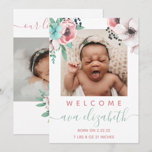 Flicka födelsedag inbjudningar (Fram/baksida)