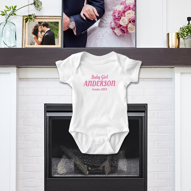 Flicka födelsedag - Namn, månad, år T Shirt (Baby Girl Birth Announcement White Bodysuit - Gift for Baby Shower)
