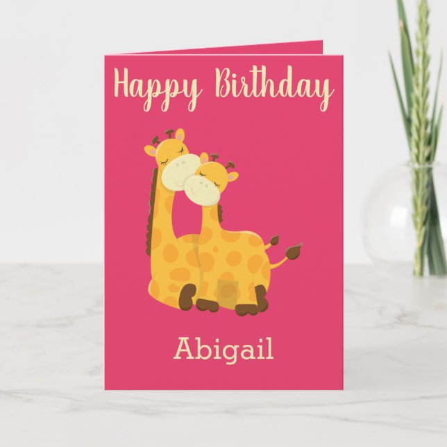 Flicka födelsedagen med Giraffes Kort (Framsida)