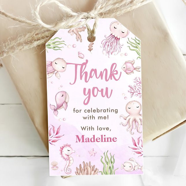 Flicka Födelsedagsfest Under Havet Presentetikett (Skapare uppladdad)