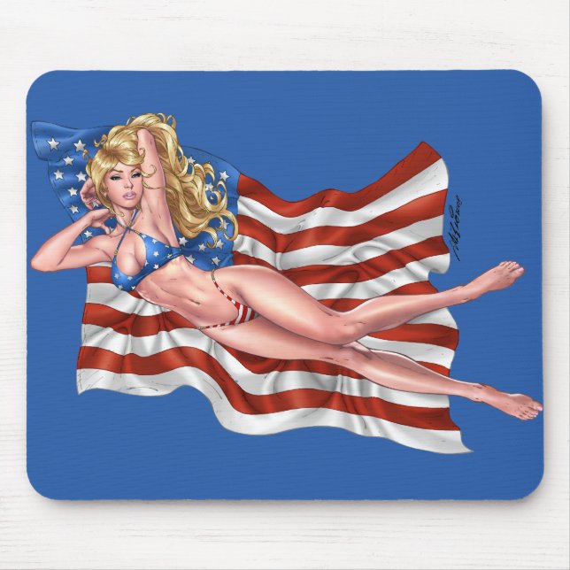 Flicka för amerikanska flagganbikinipinup vid Al Musmatta (Framsidan)