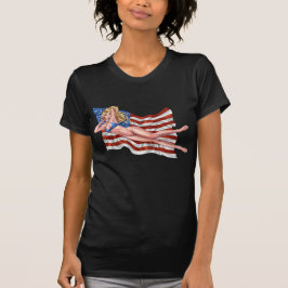 Flicka för amerikanska flagganbikinipinup vid Al Tee Shirt