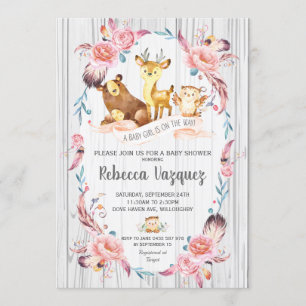 Flicka för baby shower för Boho blom- Inbjudningar