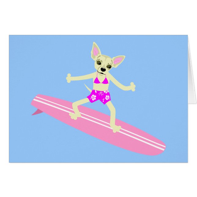 Flicka för ChihuahuaLongboard surfare Hälsningskort (Framsidan Horizontal)