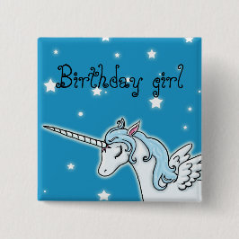 Flicka för födelsedag för blått- och vitPegasus Knapp
