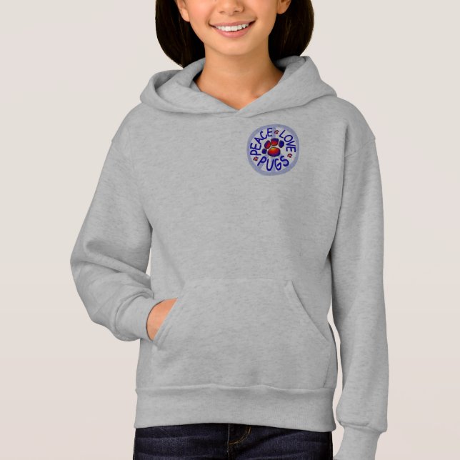 Flicka för fredkärlekmops Hoodie för vinande Tröja (Framsida)